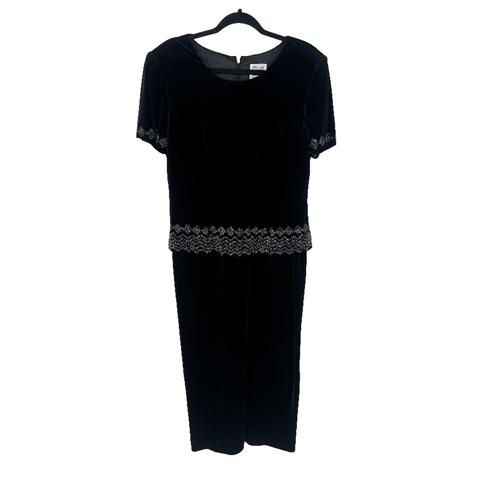 R&M Richards by Karen Kwong Velvet Maxi Dress Women's 14P Black Beaded Holiday
